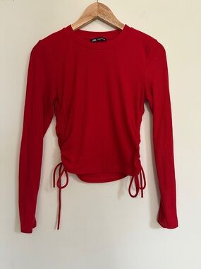 Zara Ribbed Long-Sleeve Side-Ruched Top